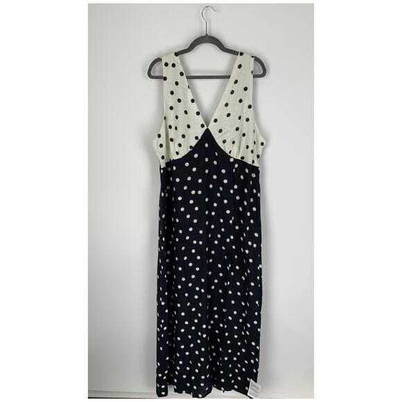 ASOS Linen V Neck Polka Dot Maxi Slip Sundress Women Plus 16 Tall New Mono Spot - Picture 4 of 11